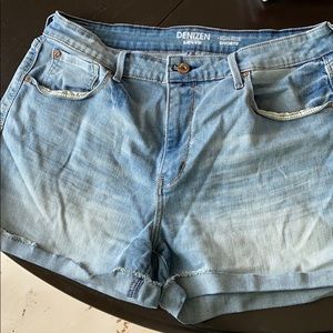 Faded, high rise jean shorts.